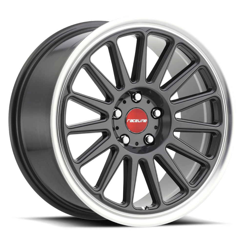 Gloss Gunmetal Machined-Lip-Red-Logo
